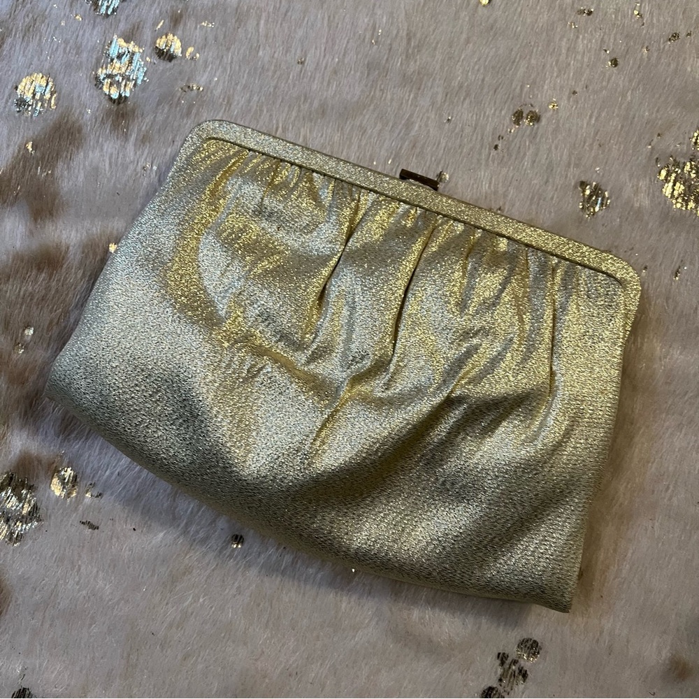 Vintage ANDE Gold Lurex Clutch Evening Bag Purse Chain Handle 1960s - Picture 5 of 9